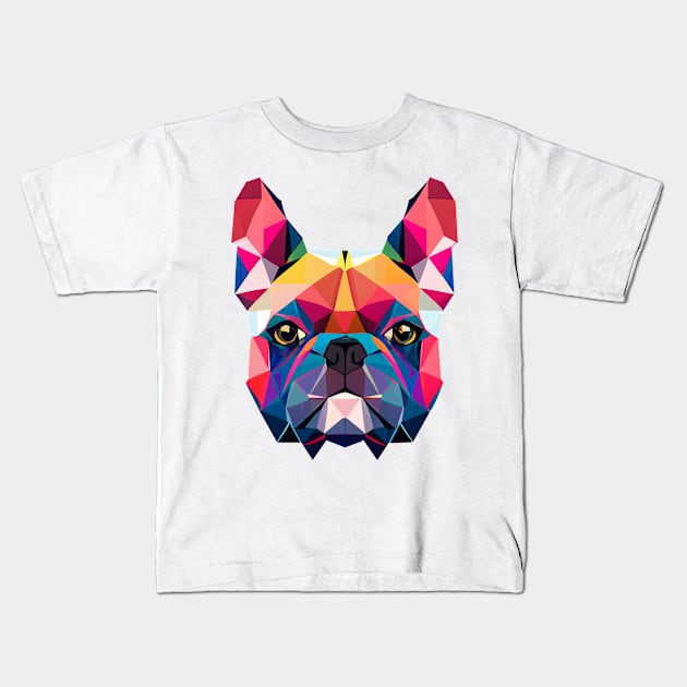 French Bulldog Geometric Portrait - Vibrant Kids T-Shirt by Bondoboxy